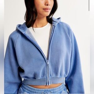 NWT Abercrombie Shrunken Sunday Hooded Full-Zip Blue